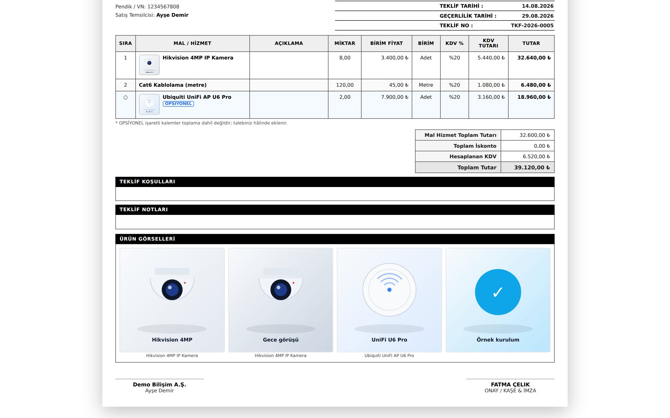 Teklif PDF'inde ürün görselleri